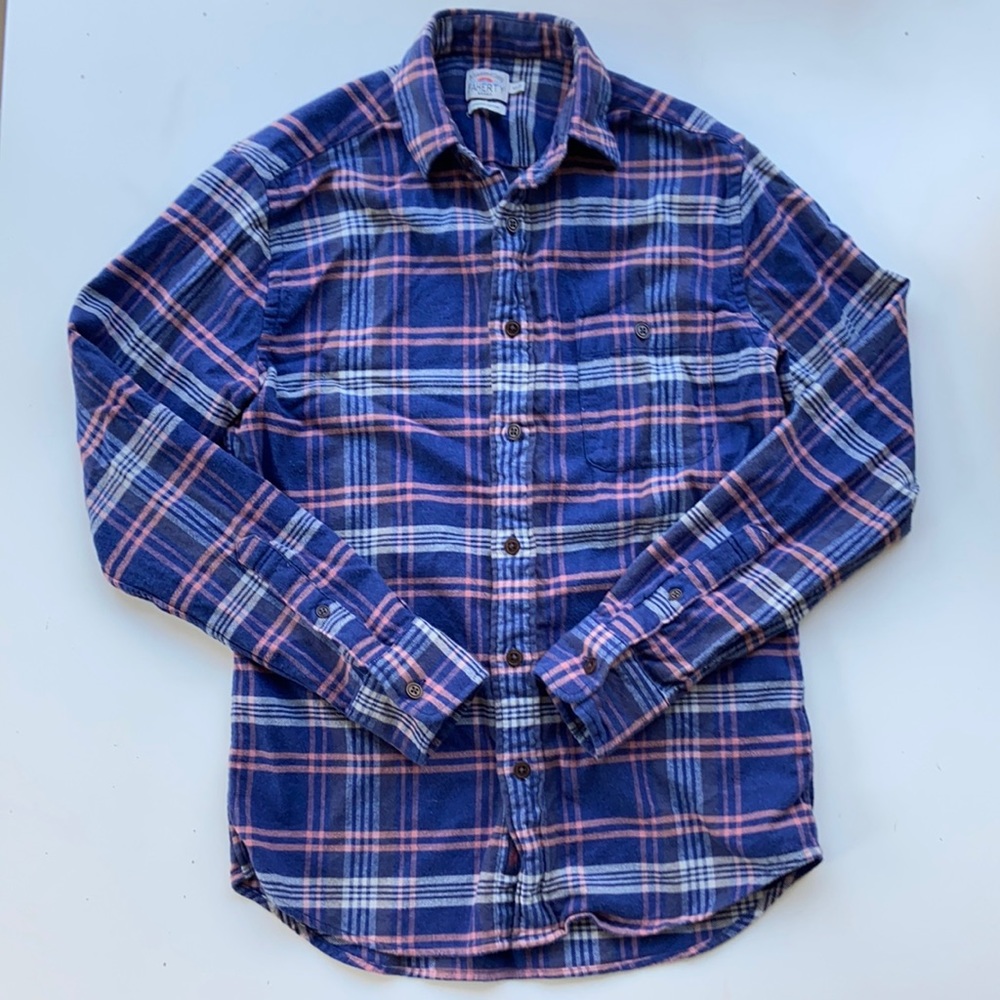 Faherty Blue and Pink Plaid Button-Down Shirt